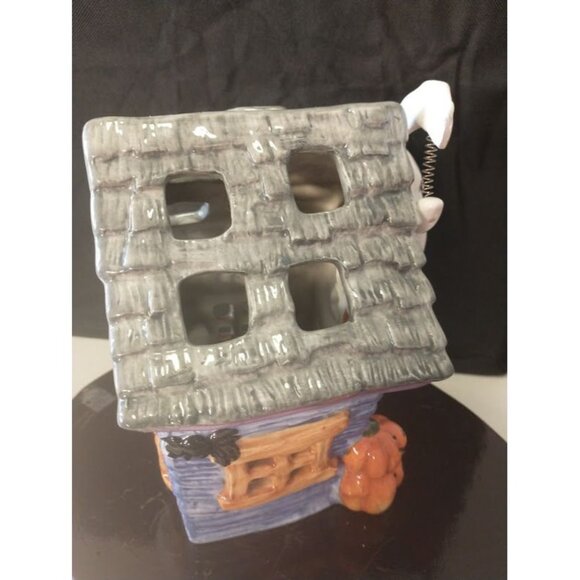 Ceramic Haunted House Votive Holder With Ghosts & Pumpkins - Picture 3 of 7